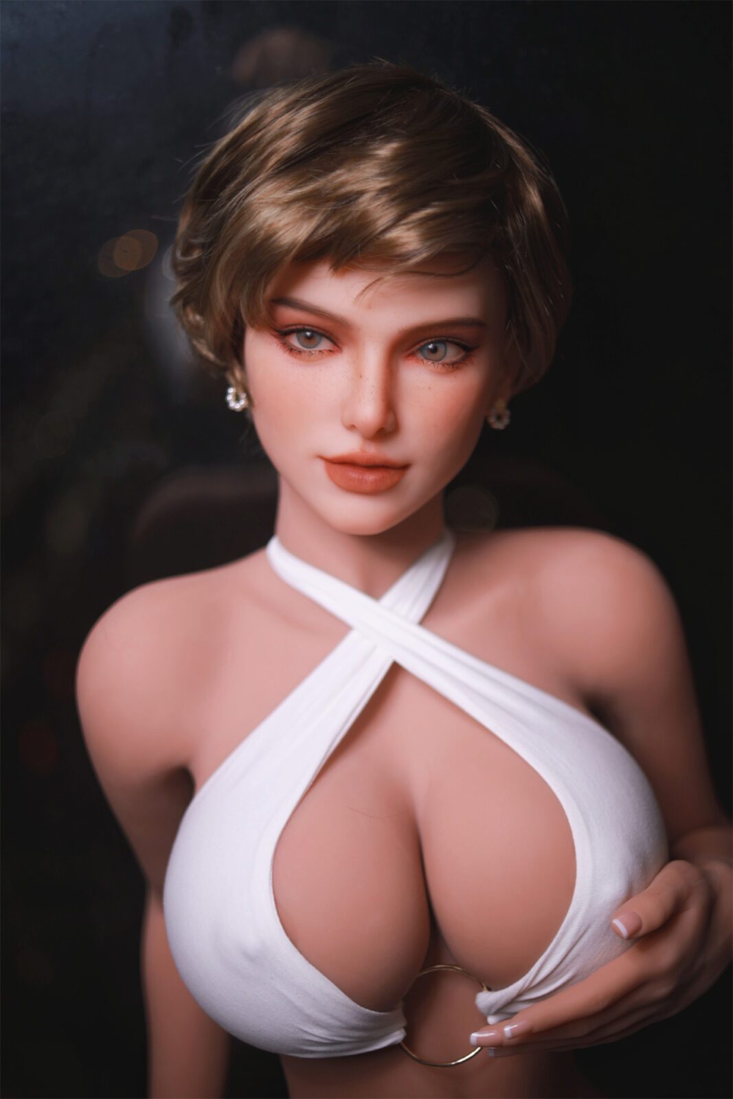 DutchDoll Kate 159 см секс кукла портрет къса кафява коса бял топ