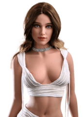 Blazedoll Lisa-Marie 166 cm lalka erotyczna brązowe włosy, niebieskie oczy, biały top i choker, widok z przodu