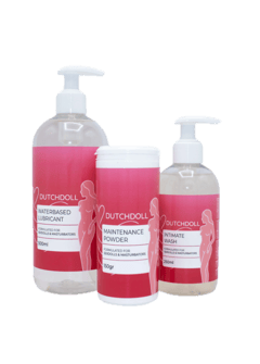 DutchDoll Complete Care Set z lubrykantem na bazie wody, pudrem konserwującym i płynem do higieny intymnej w różowym opakowa…