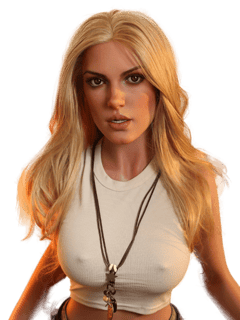 RF Doll Skye 158 cm poupée sexuelle en silicone aux longs cheveux blond doré, haut beige et collier